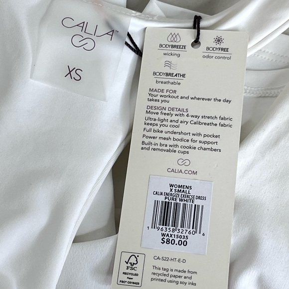 NWT Calia Energize Exercise Sz XS Pure White Breathable Athletic Dress - Picture 7 of 15